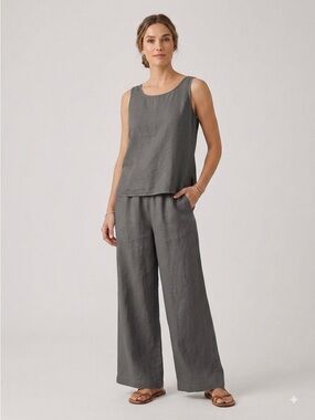 Gray Linen Tank + Wide Leg Pants 2-Piece Suit Set - Small / Medium